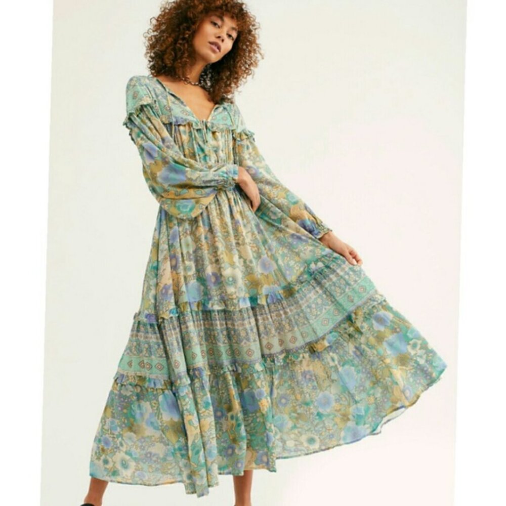 Spell & the Gypsy Free People Amethyst Maxi Boho Gown Turquoise Boho Dress XS